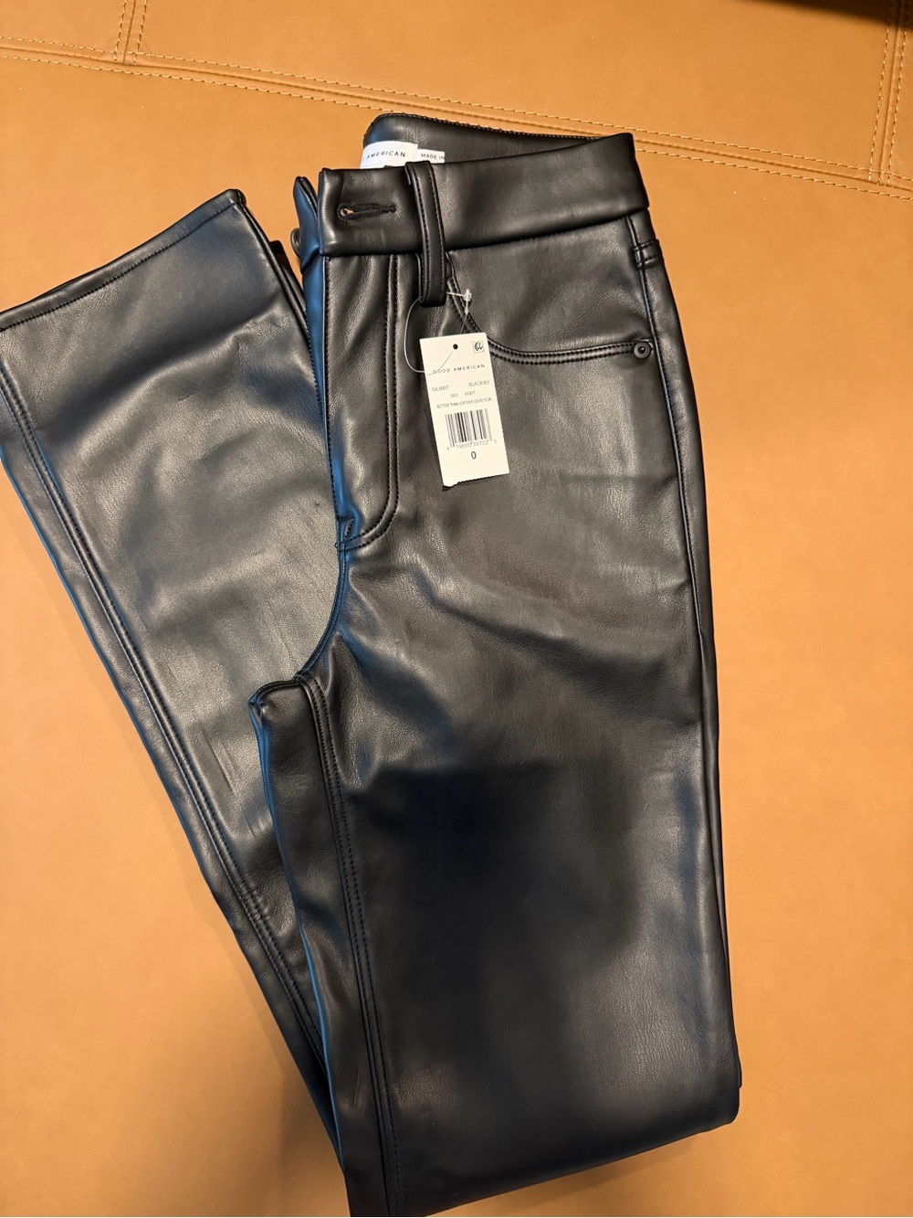 Good American Black Faux-Leather Straight Leg Pants